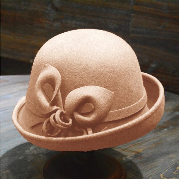 7426 Women Vintage Wool Felt Flowers Bucket Cloche Bowler Hat Church main image 4